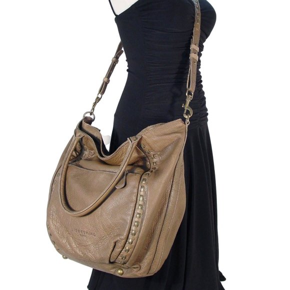 LIEBESKIND Berlin Slouchy Sandstone Leather Crossbody Tote w/ Brass Detail - Picture 3 of 8